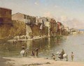 Figures on a river bank - Victor Pierre Huguet