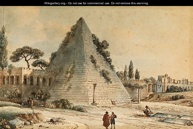 The Pyramid of Caius Cestius with the Aurelian Walls, Rome - Victor Jean Nicolle