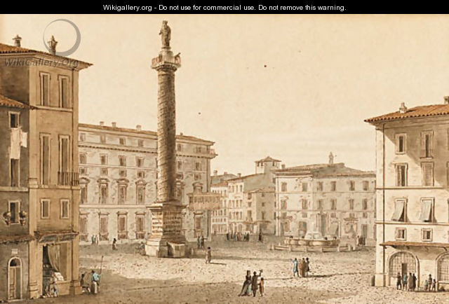 Piazza Colonna with the Column of Marcus Aurelius, Rome - Victor Jean Nicolle