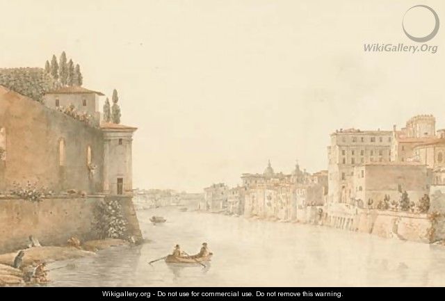 View of the Tiber looking towards the churches of San Spirito dei Napoleonic - Victor Jean Nicolle