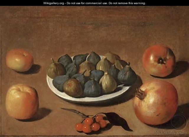 Plate of figs with apples, cherries and a pomegranate - Vincenzo Campi