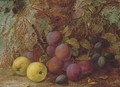 Plums, damsons and apples, on a mossy bank - Vincent Clare