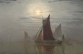 Shipping vessels by moonlight - William Simpson