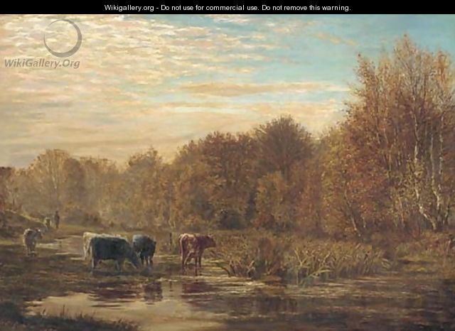 Cattle watering at sunset - William Simpson