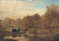 Cattle watering at sunset - William Simpson