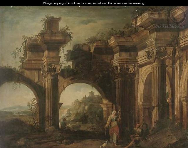 A capriccio of classical ruins with figures in the foreground - Viviano Codazzi