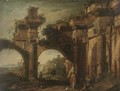 A capriccio of classical ruins with figures in the foreground - Viviano Codazzi
