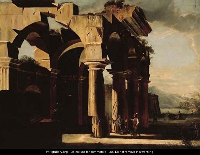A capriccio of architectural ruins with figures - Viviano Codazzi