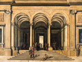 A classical loggia with Christ and the Woman taken in Adultery - Viviano Codazzi