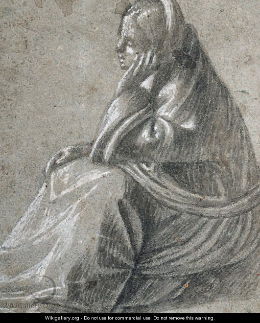 A seated woman in profile to the left, her hand supporting her head - Vittore Carpaccio