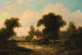 A faggot gatherer before a cottage in a wooded landscape - William Heath