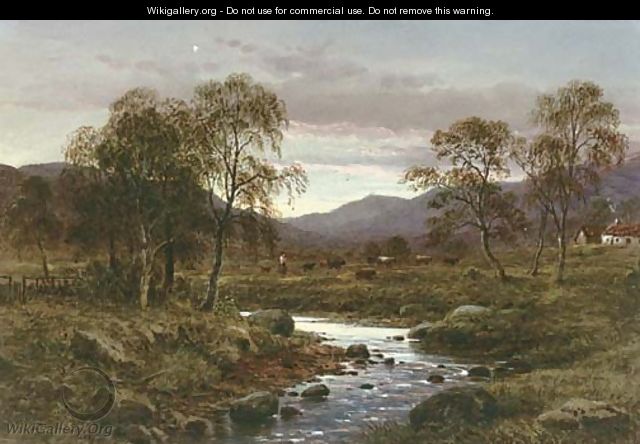 A brook with cattle in the distance - Waller Hugh Paton