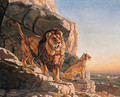 Lion and a Lioness on the Lookout on a Mountain - Urs Eggenschwiler