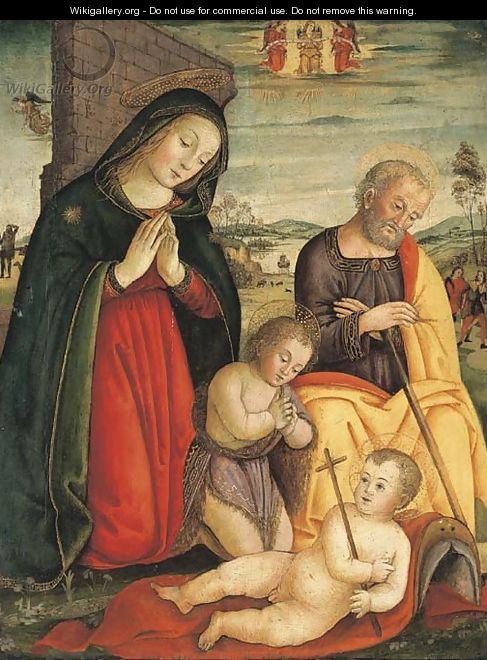 The Holy Family with the Infant Saint John the Baptist, the Annunciation of the Shepherds beyond - Tuscan School