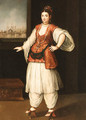 Portrait of a Sultana with a Capriccio of Istanbul through a window beyond - Venetian School