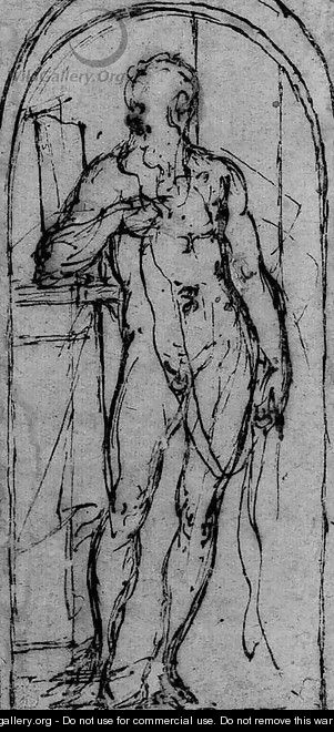 Saint Jerome, nude, standing in an inscribed niche - Venetian School