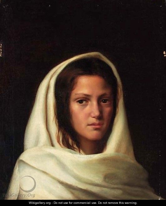 Portrait of a Maiden in a white Shawl - Vasili Maksimovich Maksimov