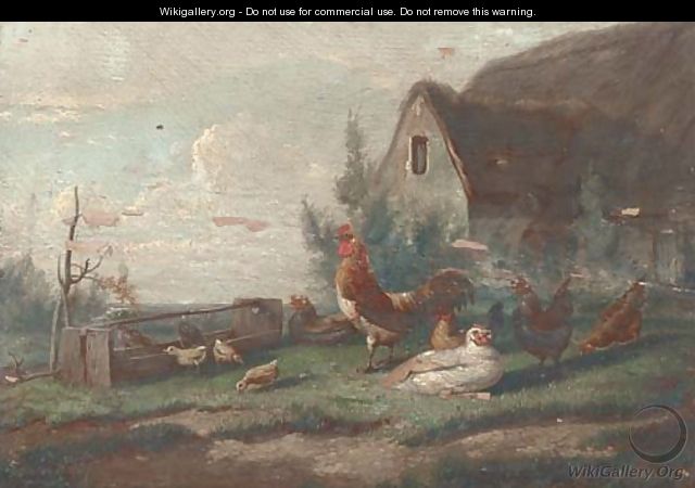 Chickens in a farmyard - Cornelis van Leemputten
