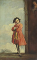 A gentleman in a landscape, with a lady at a window in a tower - Venetian School
