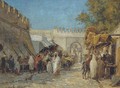 Arabs in a bustling bazaar - Victor Eeckhout