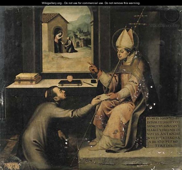 Saint Ignatius of Loyola giving a disciple a letter to take to the Madonna - Vicente Juan (Juan de Juanes) Macip