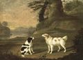 Two spaniels in a wooded river landscape - Thomas Stringer