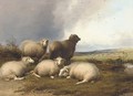 Sheep grazing in a landscape, with rain approaching - Thomas Sidney Cooper