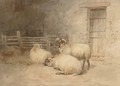 Sheep resting before a barn - Thomas Sidney Cooper