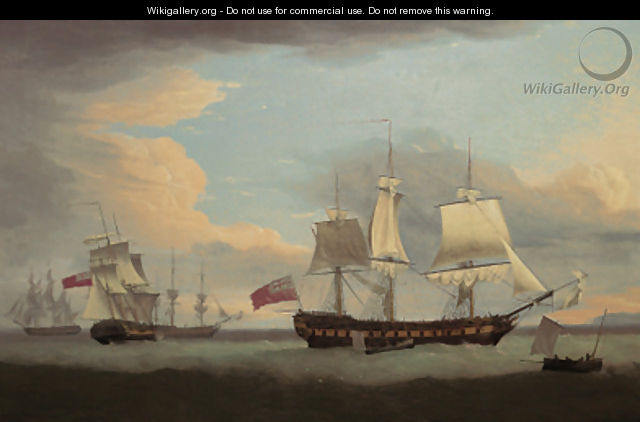 The East Indiaman Hindostan in company with Indian Trader, Ewretta and Nancy, ships employed in the Canada trade - Thomas Whitcombe