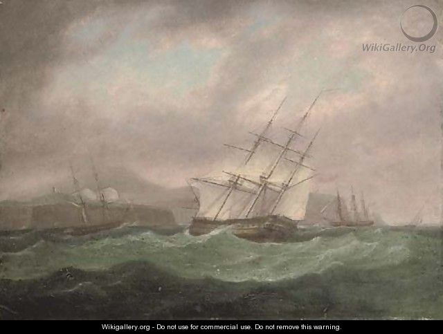 A squadron of the fleet off a rocky coast, possibly Flamborough Head - Thomas Whitcombe