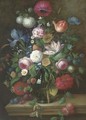 An impressive still life of flowers on a stone ledge - Thomas Webster