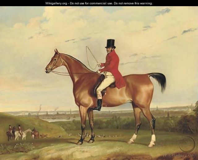 William Bolton Aspinall with the Hooton, Cheshire foxhounds, the River Mersey and Liverpool beyond - Thomas Weaver