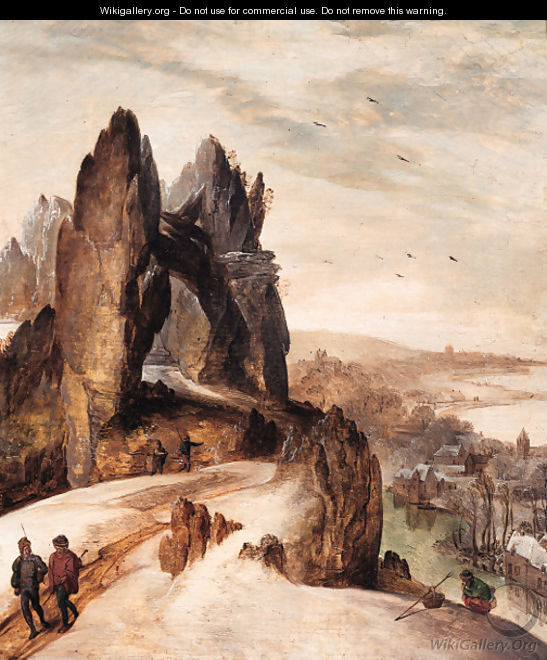 Peasants on a track in a mountainous winter landscape - Tobias van Haecht (see Verhaecht)