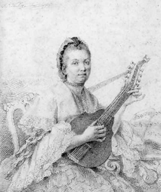 Portrait of a lady, three-quarter length, seated, playing a mandolin - Thomas Worlidge
