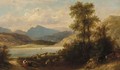 A drover with cattle and a shepherdess in a mountainous lake landscape - Thomas Whittle