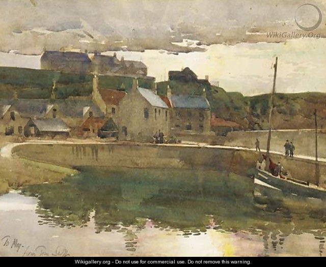 Boats in a harbour, thought to be Portknockie, Banff - Tom Scott