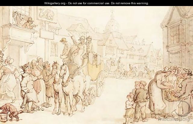 A coach and horses arriving at the Dolphin Inn - Thomas Rowlandson