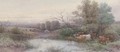 Cattle watering at dusk (illustrated); and Sheep resting by a river - Thomas Rowden