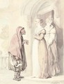 An old woman with two girls at a doorway - Thomas Rowlandson