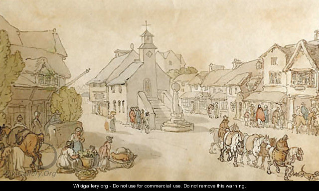A street scene with figures and horses - Thomas Rowlandson