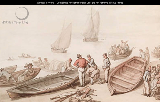 A scene with boats including sailors and other figures - Thomas Rowlandson