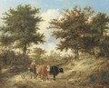 A lane scene, with a peasant driving cattle - Thomas Sidney Cooper
