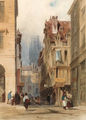 View in the Rue de la Tuile, Rouen, with the tower of St. Ouen in the distance, France - Thomas Shotter Boys