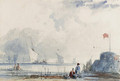 Shipping off the Normandy coast, with figures on the shore - Thomas Shotter Boys