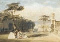 Figures in Van Dyke costume in the grounds of a chateau - Thomas Shotter Boys