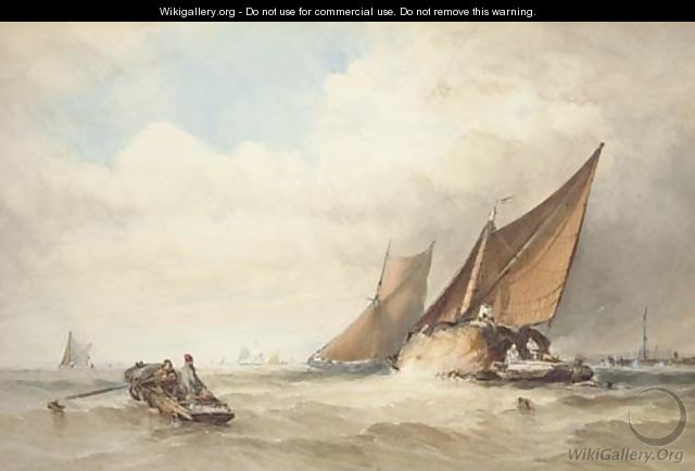 Hay barges in close quarters off the coast - Thomas Sewell Robins