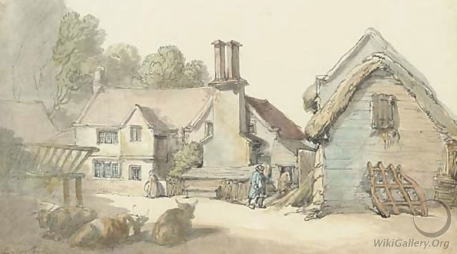 View of Cottage and barnyard - Thomas Rowlandson