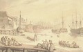 The West India Docks, Blackwall, with warships lying on the stocks - Thomas Rowlandson