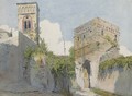 A gateway to an Italian town, a church beyond - Thomas Hartley Cromek