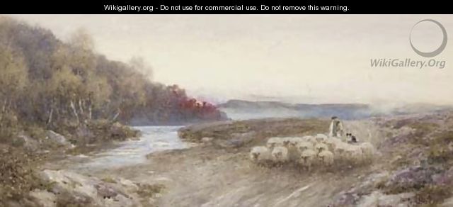 A shepherd and his flock returning home at sunset - Thomas Lloyd